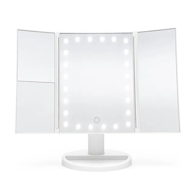 rio-schminkspiegel-mit-24-leds-dimmbar-2-und-3-facher-vergr-erung-dreifach-faltb image 1