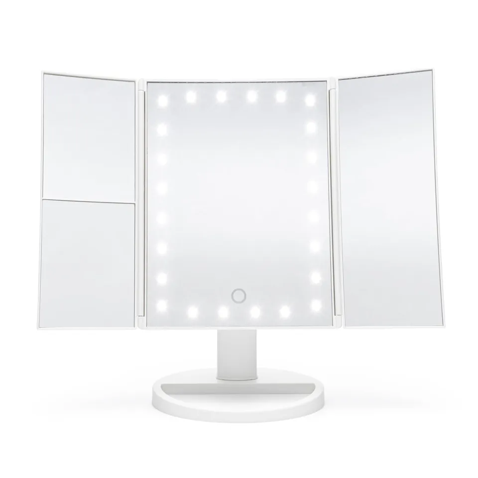 rio-schminkspiegel-mit-24-leds-dimmbar-2-und-3-facher-vergr-erung-dreifach-faltb image 1
