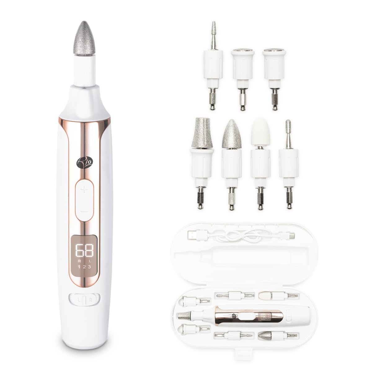 rio-precision-pro-elektrische-nagelfeile-wei-gold-mit-7-aufs-tzen-usb-wiederaufl image 1
