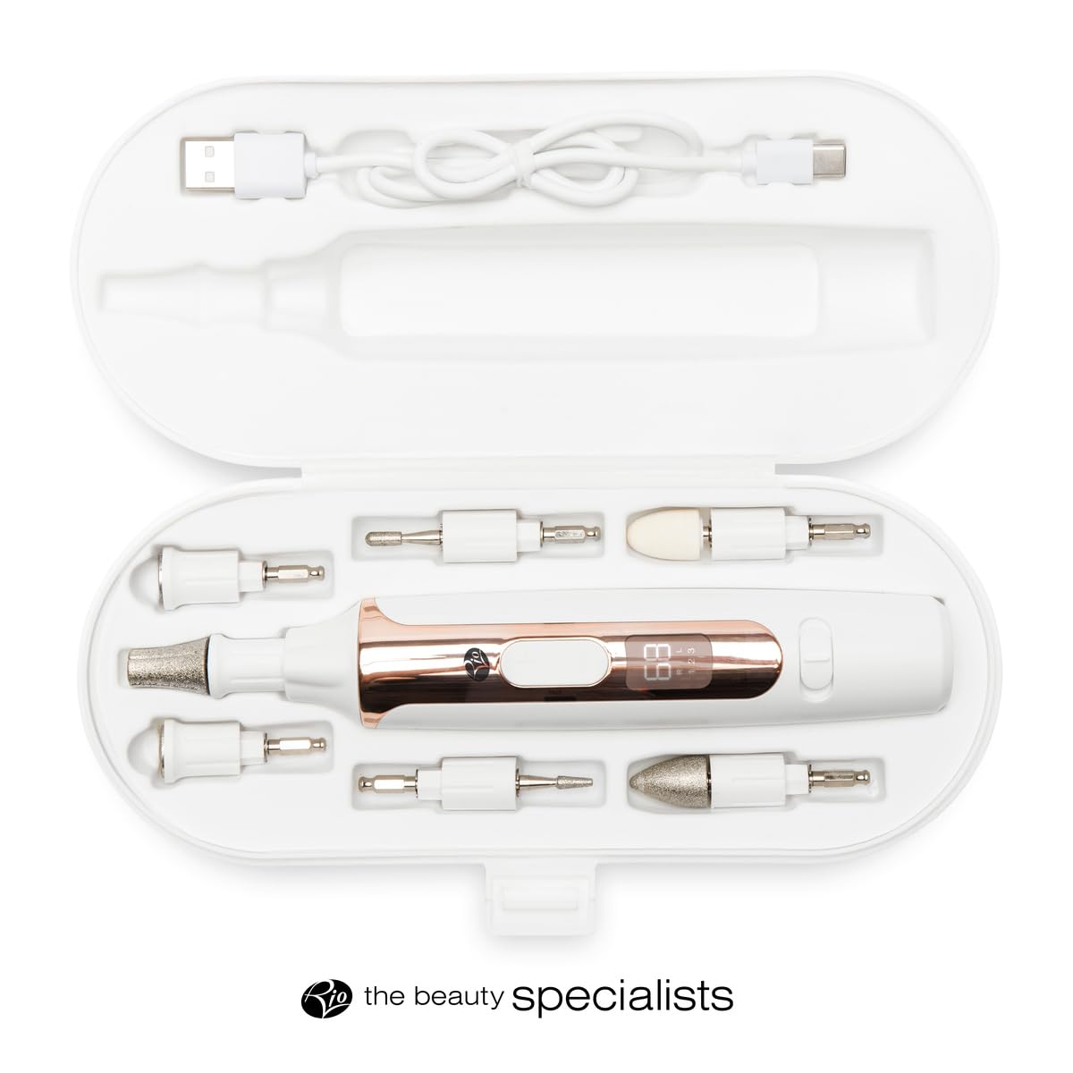 rio-precision-pro-elektrische-nagelfeile-wei-gold-mit-7-aufs-tzen-usb-wiederaufl image 2