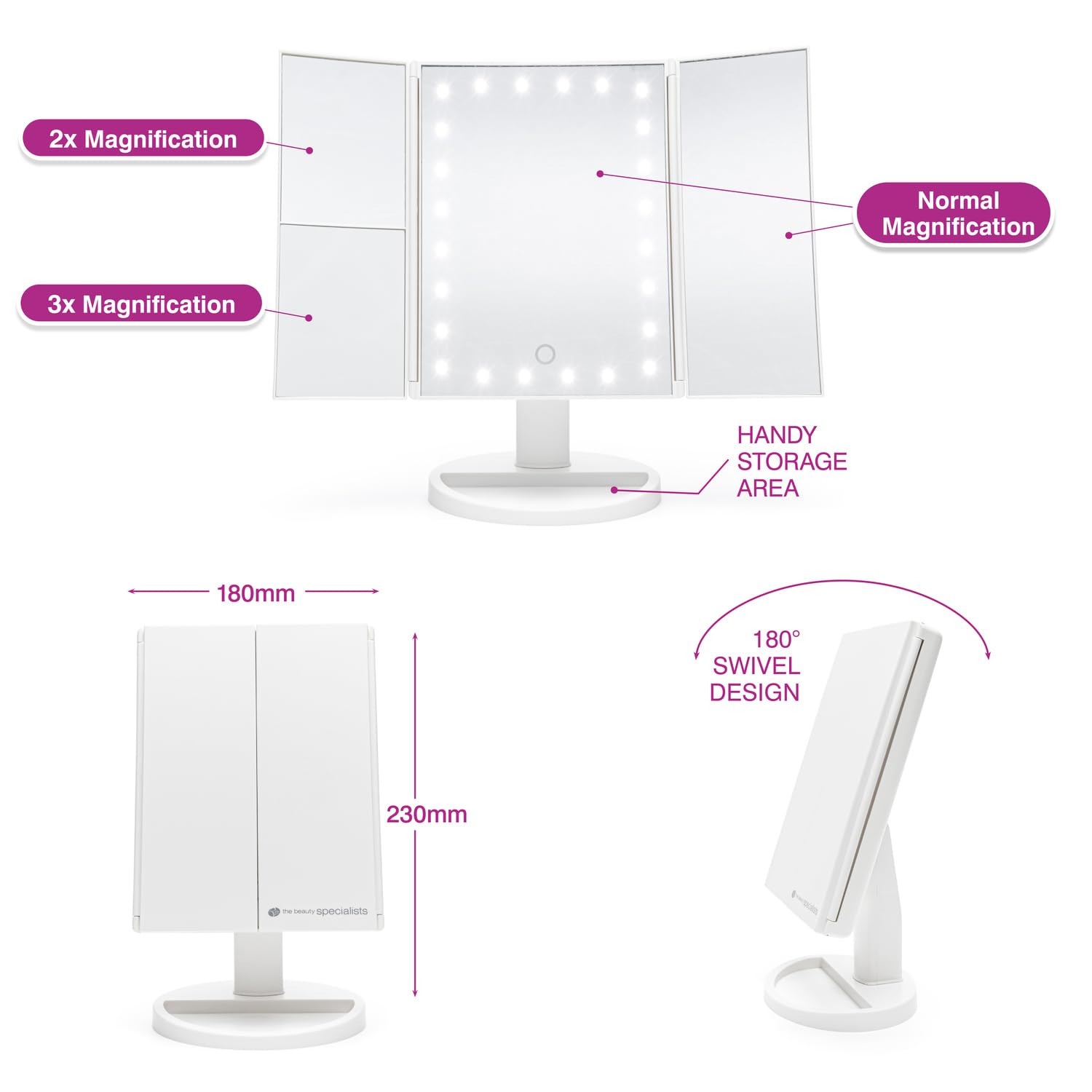 rio-schminkspiegel-mit-24-leds-dimmbar-2-und-3-facher-vergr-erung-dreifach-faltb image 7